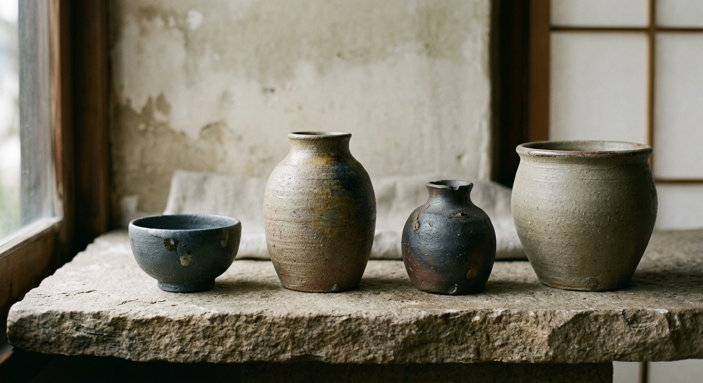 An empty tokonoma alcove with a ceramic vessel