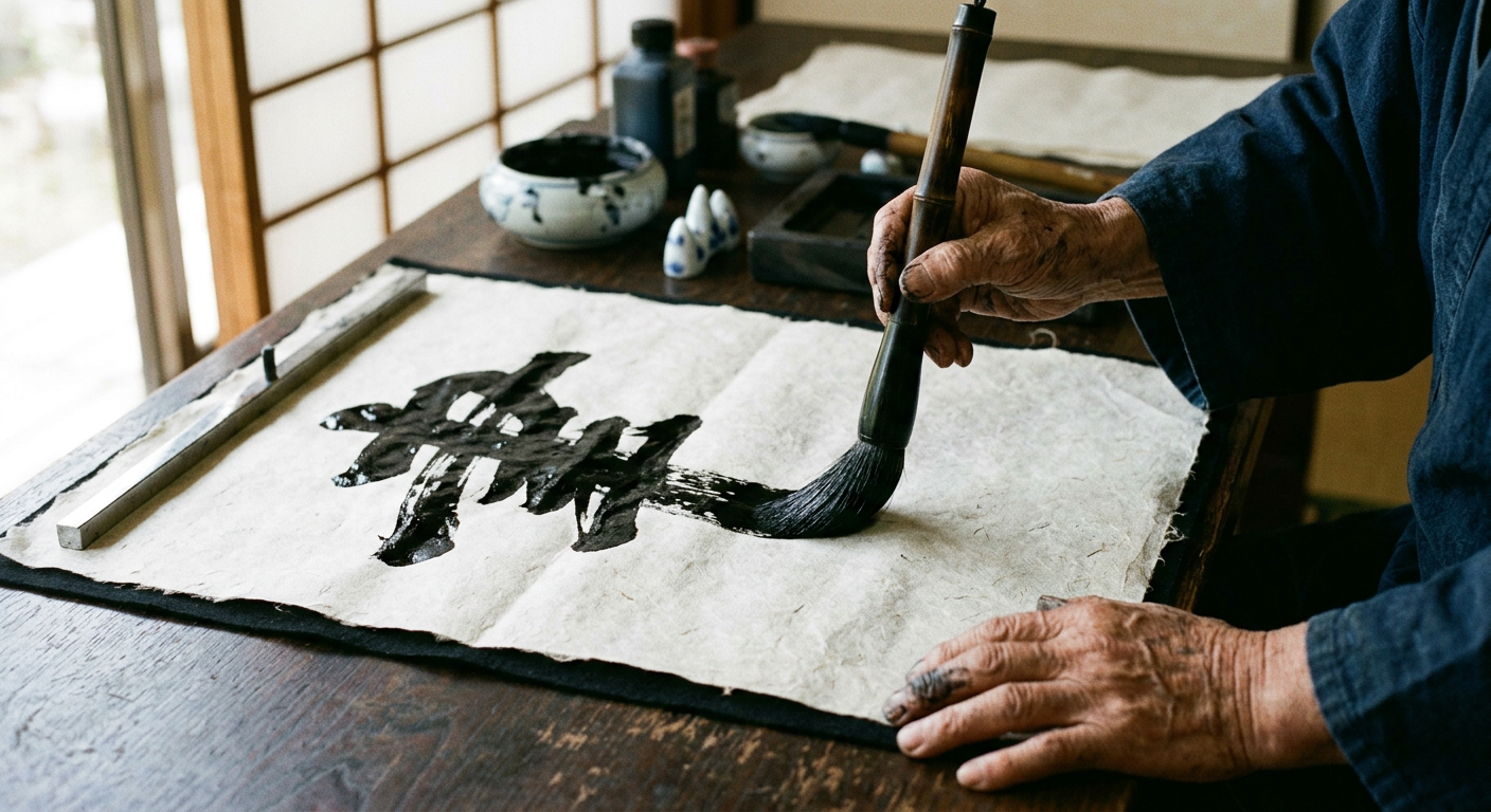 Hands writing with ink