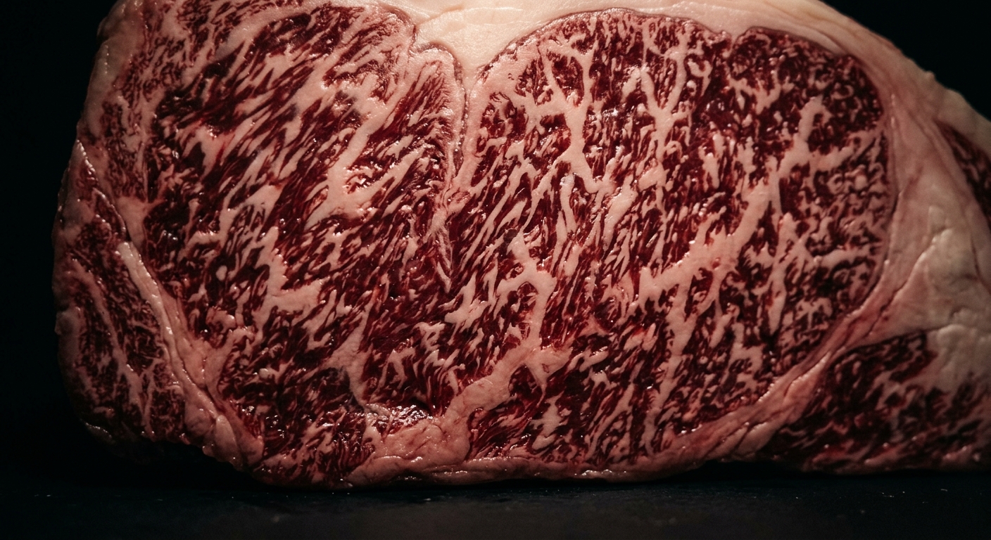 Wagyu marbling, printed as a red duotone plate